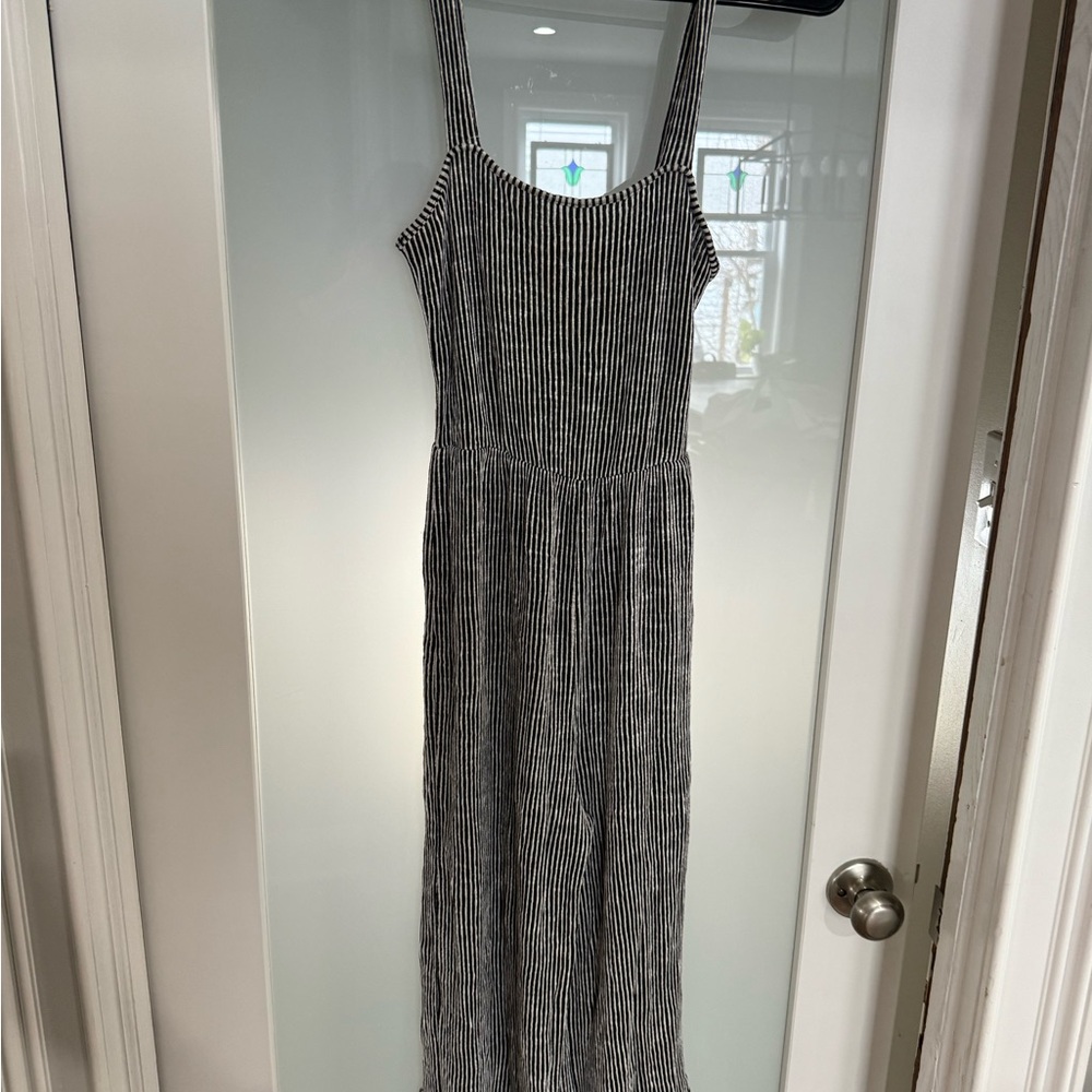 Caution To The Wind Black and White Striped Jumpsuit